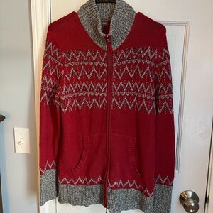 Eddie Bauer Red and Gray Women's Cardigan